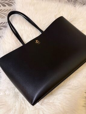 Jimmy Choo Nine2Five Black Leather Tote with Gold Logo